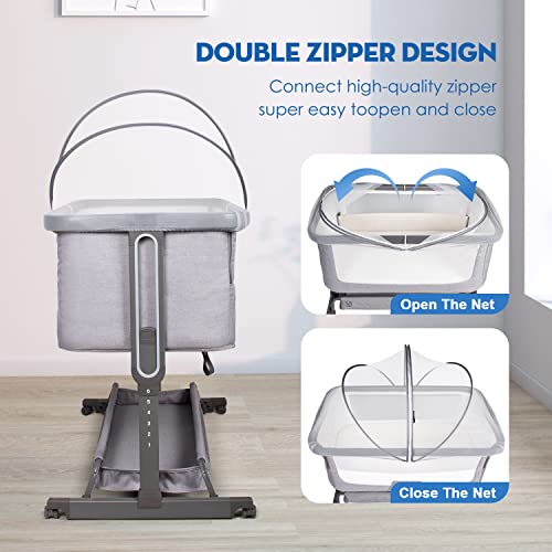 Bassinet Mosquito Net Cover, Breathable Mesh Canopy with 2-Way Zipper for Bedside Sleepers (White)