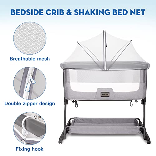 Bassinet Mosquito Net Cover, Breathable Mesh Canopy with 2-Way Zipper for Bedside Sleepers (White)
