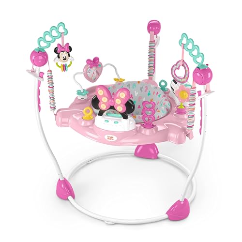 Disney Baby Minnie Mouse Forever Besties Baby Activity Center Jumper with 10 Toys, Lights & Sounds, 360-Degree Seat, 6-12 Months (Pink)