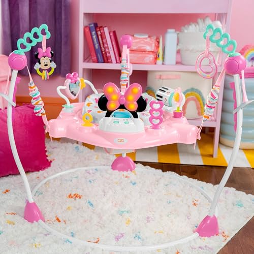 Disney Baby Minnie Mouse Forever Besties Baby Activity Center Jumper with 10 Toys, Lights & Sounds, 360-Degree Seat, 6-12 Months (Pink)