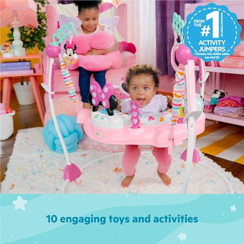 Disney Baby Minnie Mouse Forever Besties Baby Activity Center Jumper with 10 Toys, Lights & Sounds, 360-Degree Seat, 6-12 Months (Pink)