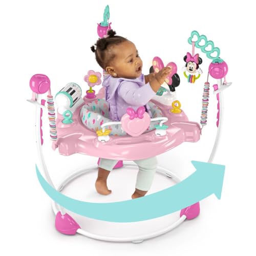 Disney Baby Minnie Mouse Forever Besties Baby Activity Center Jumper with 10 Toys, Lights & Sounds, 360-Degree Seat, 6-12 Months (Pink)