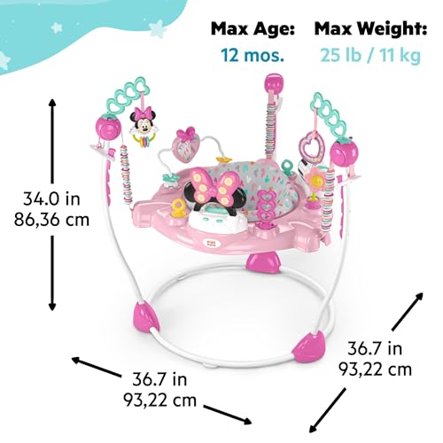 Disney Baby Minnie Mouse Forever Besties Baby Activity Center Jumper with 10 Toys, Lights & Sounds, 360-Degree Seat, 6-12 Months (Pink)