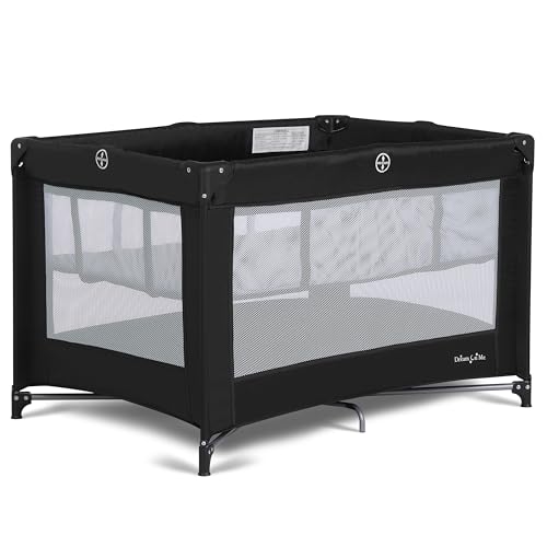 Zazzy Portable Playard with Bassinet in Black, Lightweight Packable and Easy Setup Baby Playard with Mattress and Travel Bag