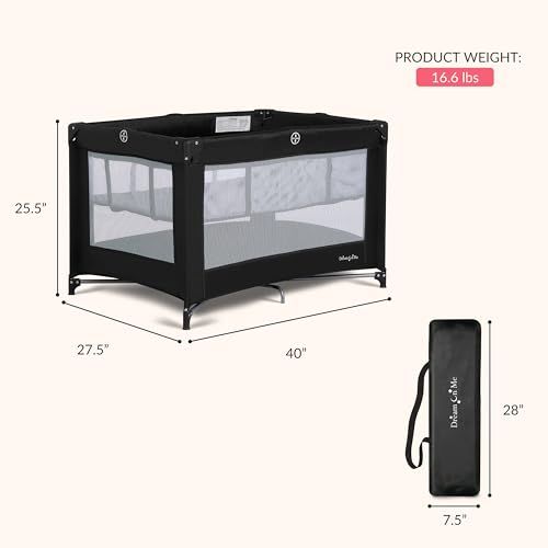 Zazzy Portable Playard with Bassinet in Black, Lightweight Packable and Easy Setup Baby Playard with Mattress and Travel Bag