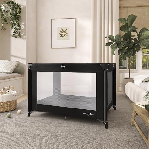 Zazzy Portable Playard with Bassinet in Black, Lightweight Packable and Easy Setup Baby Playard with Mattress and Travel Bag