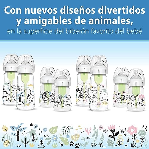 Anti-Colic Options+ Wide-Neck Baby Bottle Designer Edition Bottles, Woodland Decos, 5 oz/150 mL, Level 1 Nipple, 0m+, 2-Pack