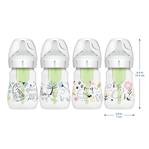 Anti-Colic Options+ Wide-Neck Baby Bottle Designer Edition Bottles, Woodland Decos, 5 oz/150 mL, Level 1 Nipple, 0m+, 2-Pack
