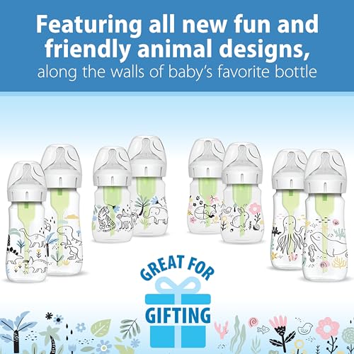 Anti-Colic Options+ Wide-Neck Baby Bottle Designer Edition Bottles, Woodland Decos, 5 oz/150 mL, Level 1 Nipple, 0m+, 2-Pack