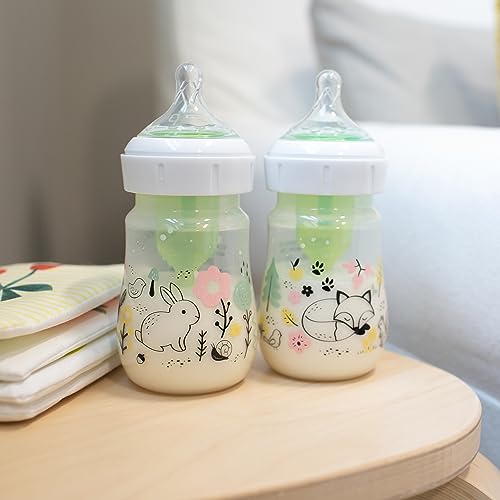 Anti-Colic Options+ Wide-Neck Baby Bottle Designer Edition Bottles, Woodland Decos, 5 oz/150 mL, Level 1 Nipple, 0m+, 2-Pack
