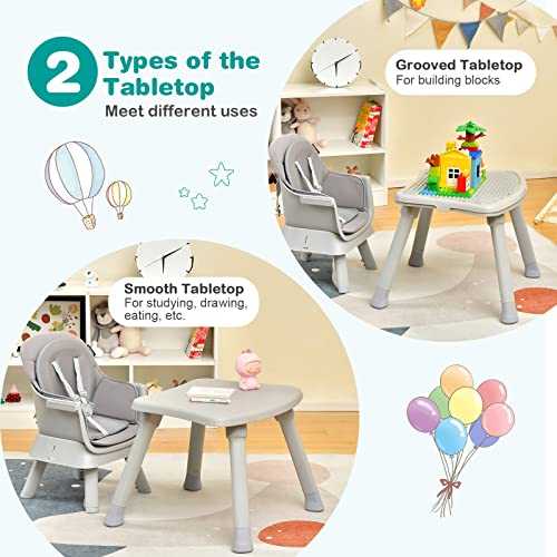 Baby High Chair, 8 in 1 Convertible Highchair for Babies & Toddlers | Booster Seat | Table and Chair Set | Building Block Table | Toddler Chair with Safety Harness, Removable Tray (Gray)