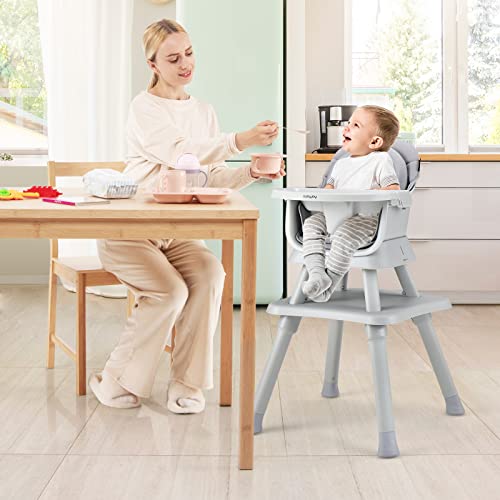Baby High Chair, 8 in 1 Convertible Highchair for Babies & Toddlers | Booster Seat | Table and Chair Set | Building Block Table | Toddler Chair with Safety Harness, Removable Tray (Gray)