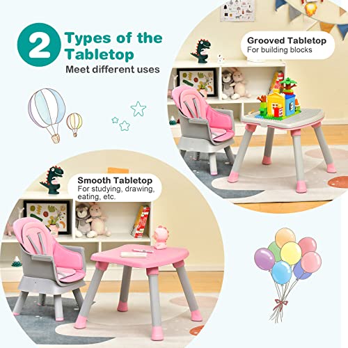 Baby High Chair, 8 in 1 Convertible Highchair for Babies & Toddlers | Booster Seat | Table and Chair Set | Building Block Table | Toddler Chair with Safety Harness, Removable Tray (Pink)