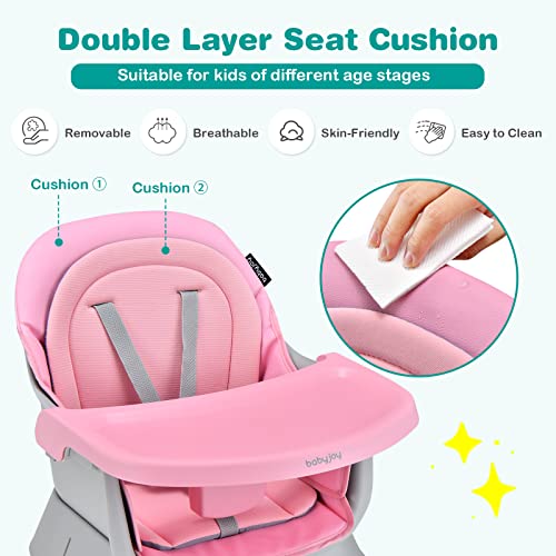 Baby High Chair, 8 in 1 Convertible Highchair for Babies & Toddlers | Booster Seat | Table and Chair Set | Building Block Table | Toddler Chair with Safety Harness, Removable Tray (Pink)