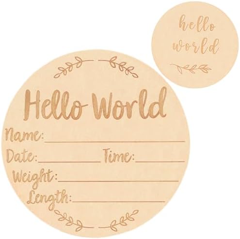 Wooden Baby Announcement Sign, 5.9Inches Hello World Newborn Signs, Double Sided Birth Announcement Sign, Lovely Babies Name Plaques for Photo Prop Ba-by Shower Hospital Nursery Gift.