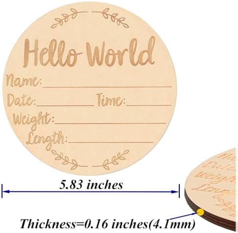 Wooden Baby Announcement Sign, 5.9Inches Hello World Newborn Signs, Double Sided Birth Announcement Sign, Lovely Babies Name Plaques for Photo Prop Ba-by Shower Hospital Nursery Gift.