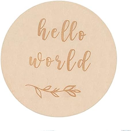 Wooden Baby Announcement Sign, 5.9Inches Hello World Newborn Signs, Double Sided Birth Announcement Sign, Lovely Babies Name Plaques for Photo Prop Ba-by Shower Hospital Nursery Gift.
