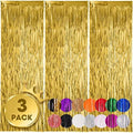 3 Pack 3.3x8.2 Feet Gold Foil Fringe Backdrop Curtains, Tinsel Streamers, Fringe Backdrop for 2025 New Years Eve, Graduation, Birthday, Baby Shower, Gender Reveal, Disco Party