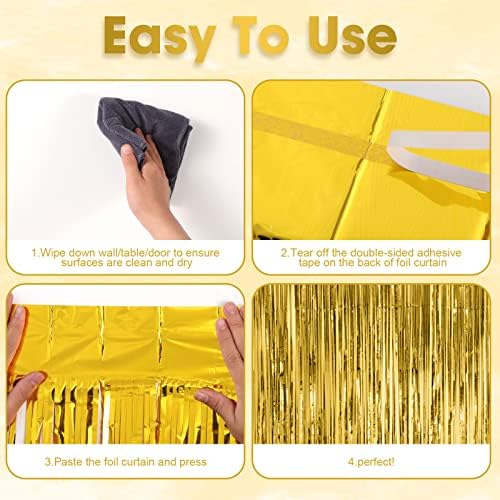 3 Pack 3.3x8.2 Feet Gold Foil Fringe Backdrop Curtains, Tinsel Streamers, Fringe Backdrop for 2025 New Years Eve, Graduation, Birthday, Baby Shower, Gender Reveal, Disco Party