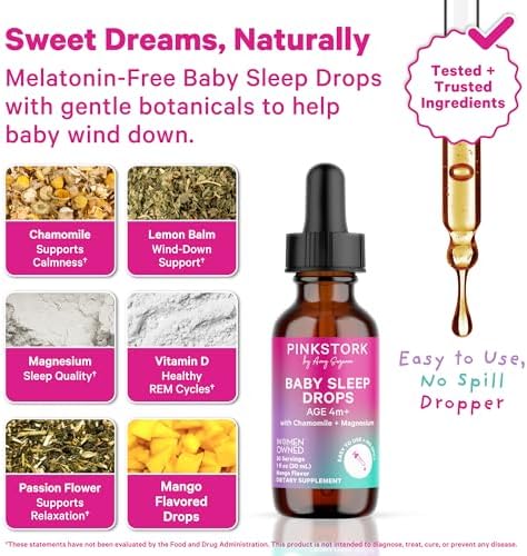 Baby Sleep Drops, Naturally Support Sleep Without Melatonin for Infants, Toddlers, and Kids, Chamomile and Magnesium, Baby Essentials for Bedtime, 1 oz, 30 Servings