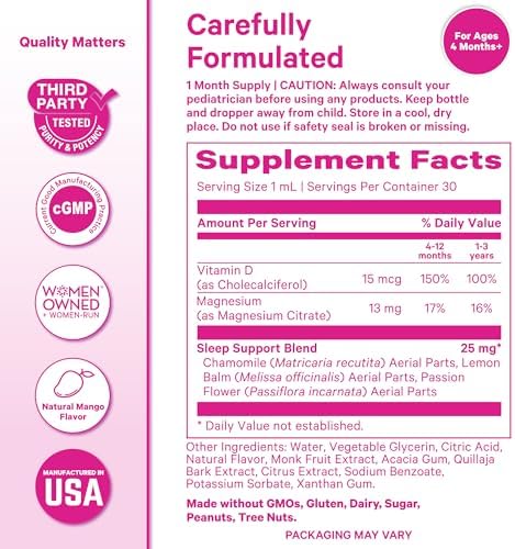 Baby Sleep Drops, Naturally Support Sleep Without Melatonin for Infants, Toddlers, and Kids, Chamomile and Magnesium, Baby Essentials for Bedtime, 1 oz, 30 Servings