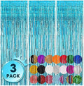 3 Pack 3.3x8.2 Feet Light Blue Foil Fringe Backdrop Curtains, Tinsel Streamers Birthday Party Decorations, Fringe Backdrop for Graduation, Baby Shower, Gender Reveal, Disco Party