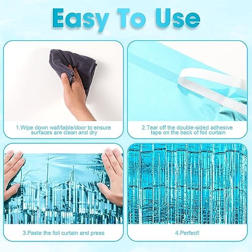 3 Pack 3.3x8.2 Feet Light Blue Foil Fringe Backdrop Curtains, Tinsel Streamers Birthday Party Decorations, Fringe Backdrop for Graduation, Baby Shower, Gender Reveal, Disco Party