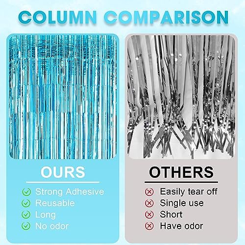 3 Pack 3.3x8.2 Feet Light Blue Foil Fringe Backdrop Curtains, Tinsel Streamers Birthday Party Decorations, Fringe Backdrop for Graduation, Baby Shower, Gender Reveal, Disco Party