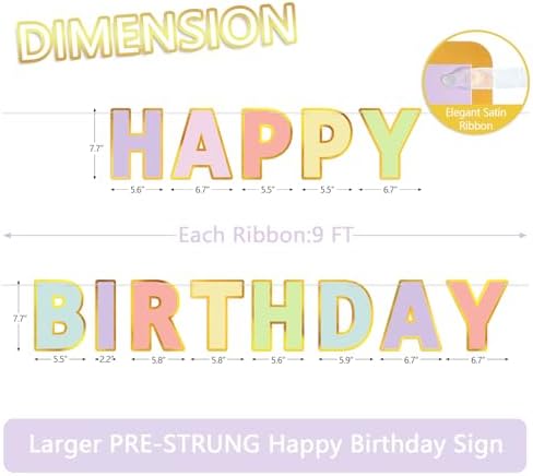 Happy Birthday Banner - 9ft Pre-Strung Happy Birthday Sign for Women, Men, Girls, Boys - No DIY Birthday Decorations & Party Supplies(Macaron)