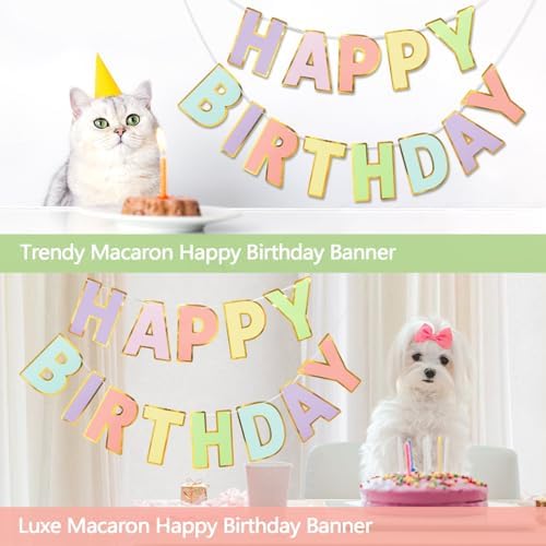Happy Birthday Banner - 9ft Pre-Strung Happy Birthday Sign for Women, Men, Girls, Boys - No DIY Birthday Decorations & Party Supplies(Macaron)