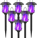 6 Pack Solar Flame Torch Lights Outdoor, Dual Use Flickering Purple Flame Garden Light, Hanging Lantern, Auto On/Off & Waterproof Halloween Lighting for Lawn Patio Yard Walkway Driveway