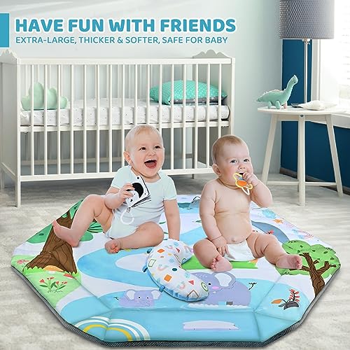 Baby Gym Play Mat, 8-in-1 Tummy Time Mat & Ball Pit with 6 Toys, Washable Baby Activity Play Mat for Visual, Hearing, Sensory, Motor Development, Baby Toys Gift for Toddler Infant 0-3-6-9-12 Months