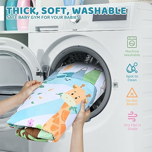 Baby Gym Play Mat, 8-in-1 Tummy Time Mat & Ball Pit with 6 Toys, Washable Baby Activity Play Mat for Visual, Hearing, Sensory, Motor Development, Baby Toys Gift for Toddler Infant 0-3-6-9-12 Months