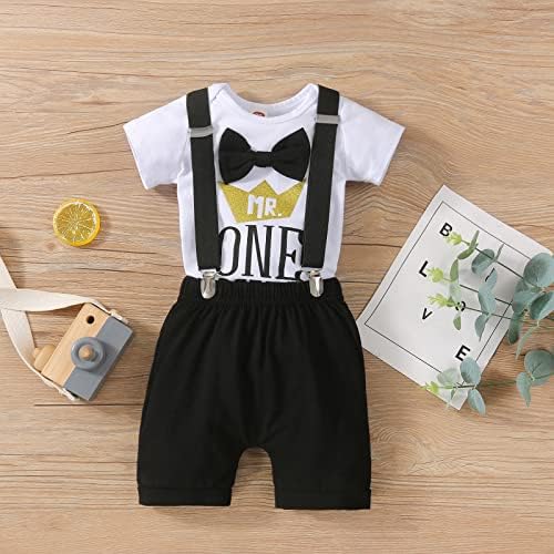 Baby Boy Funny First Birthday Clothes Infant Clothes Bow Tie Dinosaur Themed Romper Pants Set Suspenders