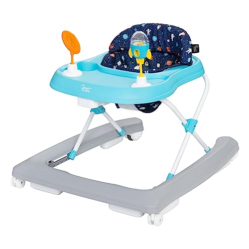 Trend Activity Walker and Entertainer with Removeable Toys, Large Tray, Cup Holder, Adjustable Height and Flat Fold Frame for Storage, Ages 6 Months +, Space Walk Navy