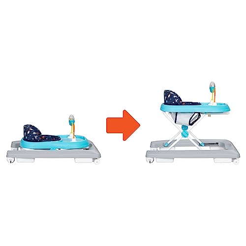 Trend Activity Walker and Entertainer with Removeable Toys, Large Tray, Cup Holder, Adjustable Height and Flat Fold Frame for Storage, Ages 6 Months +, Space Walk Navy