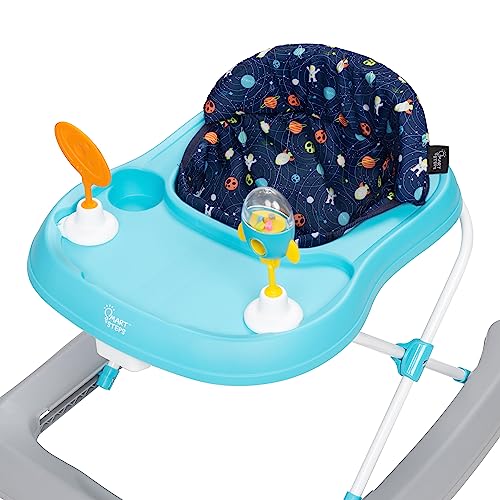 Trend Activity Walker and Entertainer with Removeable Toys, Large Tray, Cup Holder, Adjustable Height and Flat Fold Frame for Storage, Ages 6 Months +, Space Walk Navy