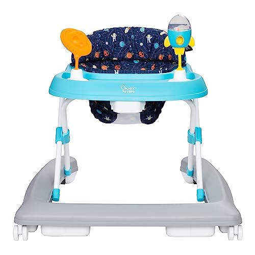 Trend Activity Walker and Entertainer with Removeable Toys, Large Tray, Cup Holder, Adjustable Height and Flat Fold Frame for Storage, Ages 6 Months +, Space Walk Navy