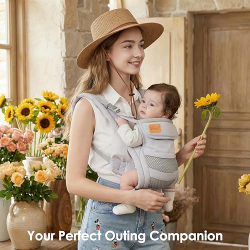 Baby Carrier Newborn to Toddler(8-30lbs), Toddler Carrier with Adjustable Shoulder Strap, Baby Holder Carrier with Breathable Mesh Fabric, Grey