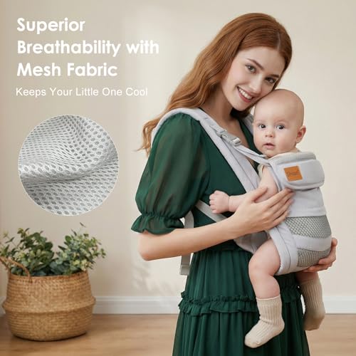 Baby Carrier Newborn to Toddler(8-30lbs), Toddler Carrier with Adjustable Shoulder Strap, Baby Holder Carrier with Breathable Mesh Fabric, Grey