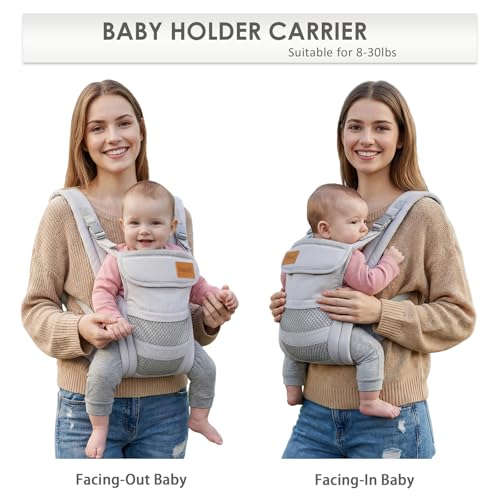 Baby Carrier Newborn to Toddler(8-30lbs), Toddler Carrier with Adjustable Shoulder Strap, Baby Holder Carrier with Breathable Mesh Fabric, Grey