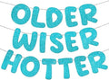 Set of 3 Pre Strung Older Wiser Hotter Glitter Banner Funny Birthday Banner for Women 30th 40th 50th 60th 70th 80th Birthday Party Decorations Sign Gift(Blue)