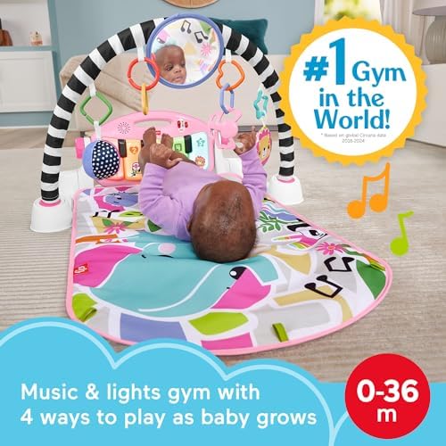 Baby Playmat Glow and Grow Kick & Play Piano Gym, Pink Musical Learning Toy with Developmental Activities for Newborns 0+ Months
