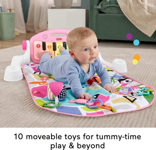 Baby Playmat Glow and Grow Kick & Play Piano Gym, Pink Musical Learning Toy with Developmental Activities for Newborns 0+ Months