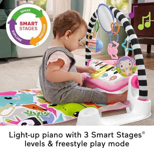 Baby Playmat Glow and Grow Kick & Play Piano Gym, Pink Musical Learning Toy with Developmental Activities for Newborns 0+ Months