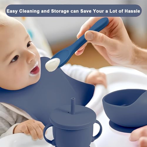 Silicone Baby Feeding Set,Miicasa Baby Led Weaning Supplies Kit With Suction Bowl & Car Plate, Bib, Spoon, Fork, Cup - Food-Grade Silicone, Dishwasher-Safe, No BPAs - For 3+ Months