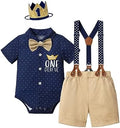 Baby Boy First Birthday Outfit Mr Onederful Bowtie Romper + Suspender Shorts+ Party Hat Cake Smash Outfits