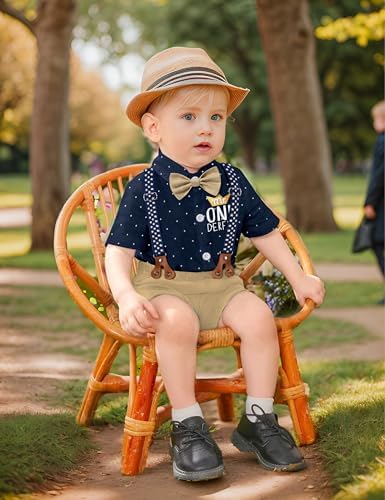 Baby Boy First Birthday Outfit Mr Onederful Bowtie Romper + Suspender Shorts+ Party Hat Cake Smash Outfits