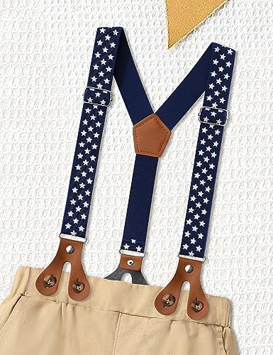Baby Boy First Birthday Outfit Mr Onederful Bowtie Romper + Suspender Shorts+ Party Hat Cake Smash Outfits