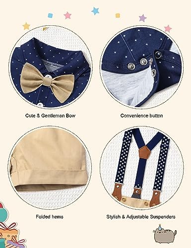 Baby Boy First Birthday Outfit Mr Onederful Bowtie Romper + Suspender Shorts+ Party Hat Cake Smash Outfits